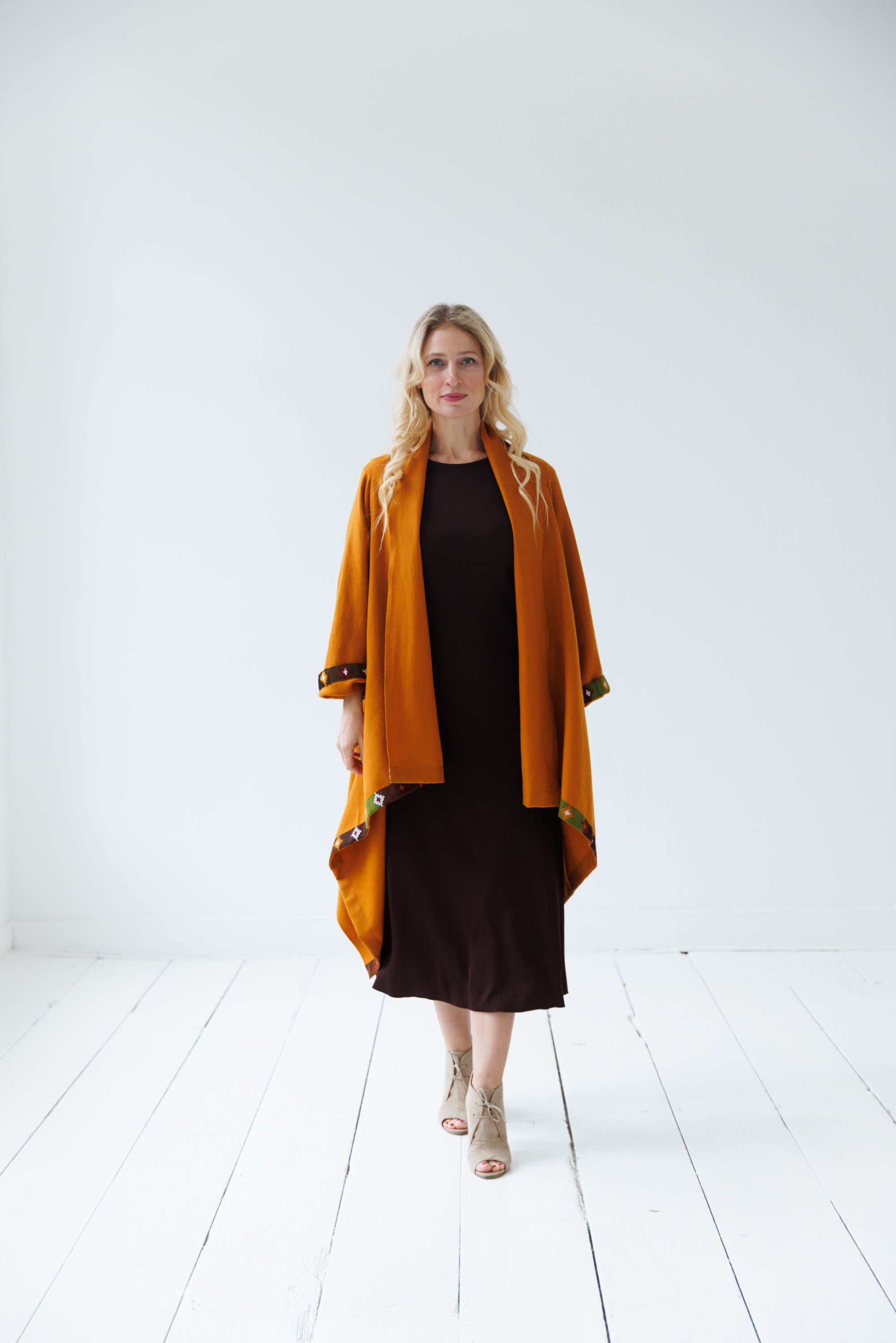 Julahas Mustard Cocoon Coat Cape