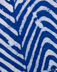 Close up display of blue and white sleeveless dress, fabric.