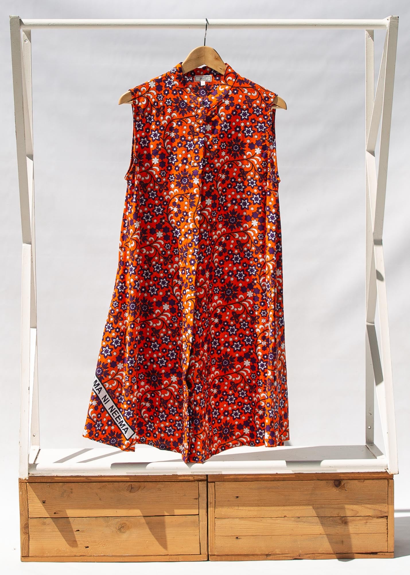 Display of multi-colored floral print dress