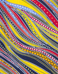 Close up display of multi-colored abstract print dress