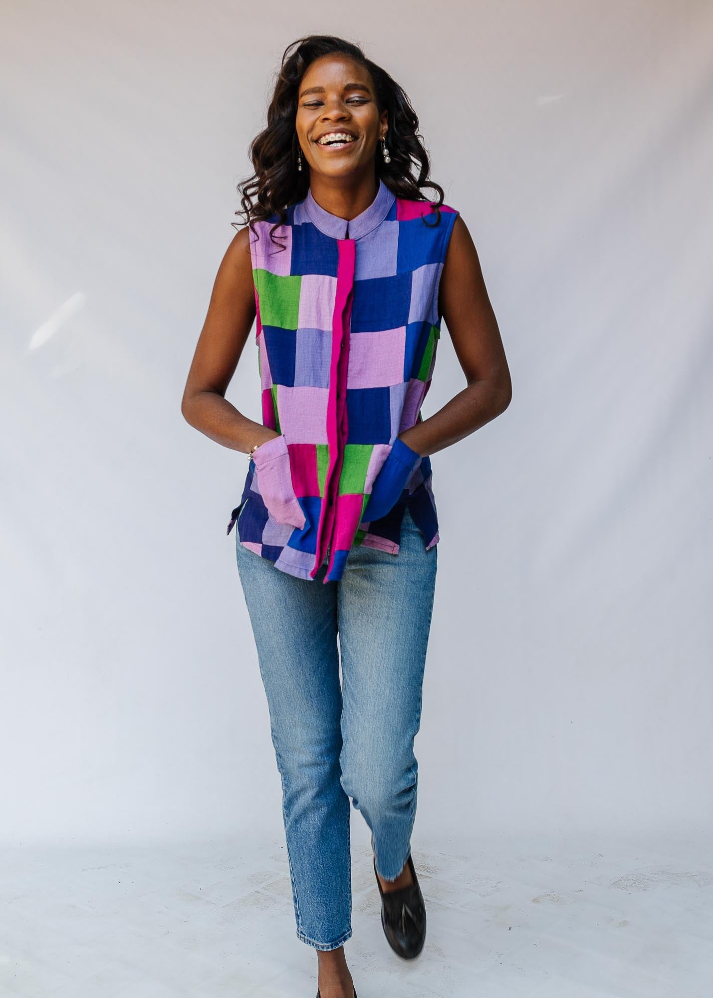 Linen Patchwork Sleeveless Shirt