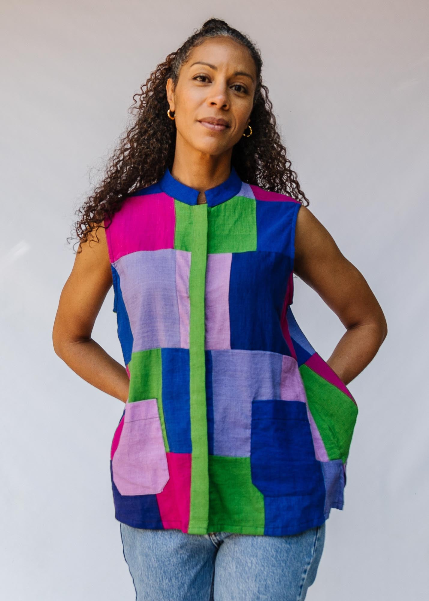 Linen Patchwork Sleeveless Shirt