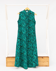 Display of teal floral maxi dress.