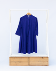Display of deep blue linen dress.
