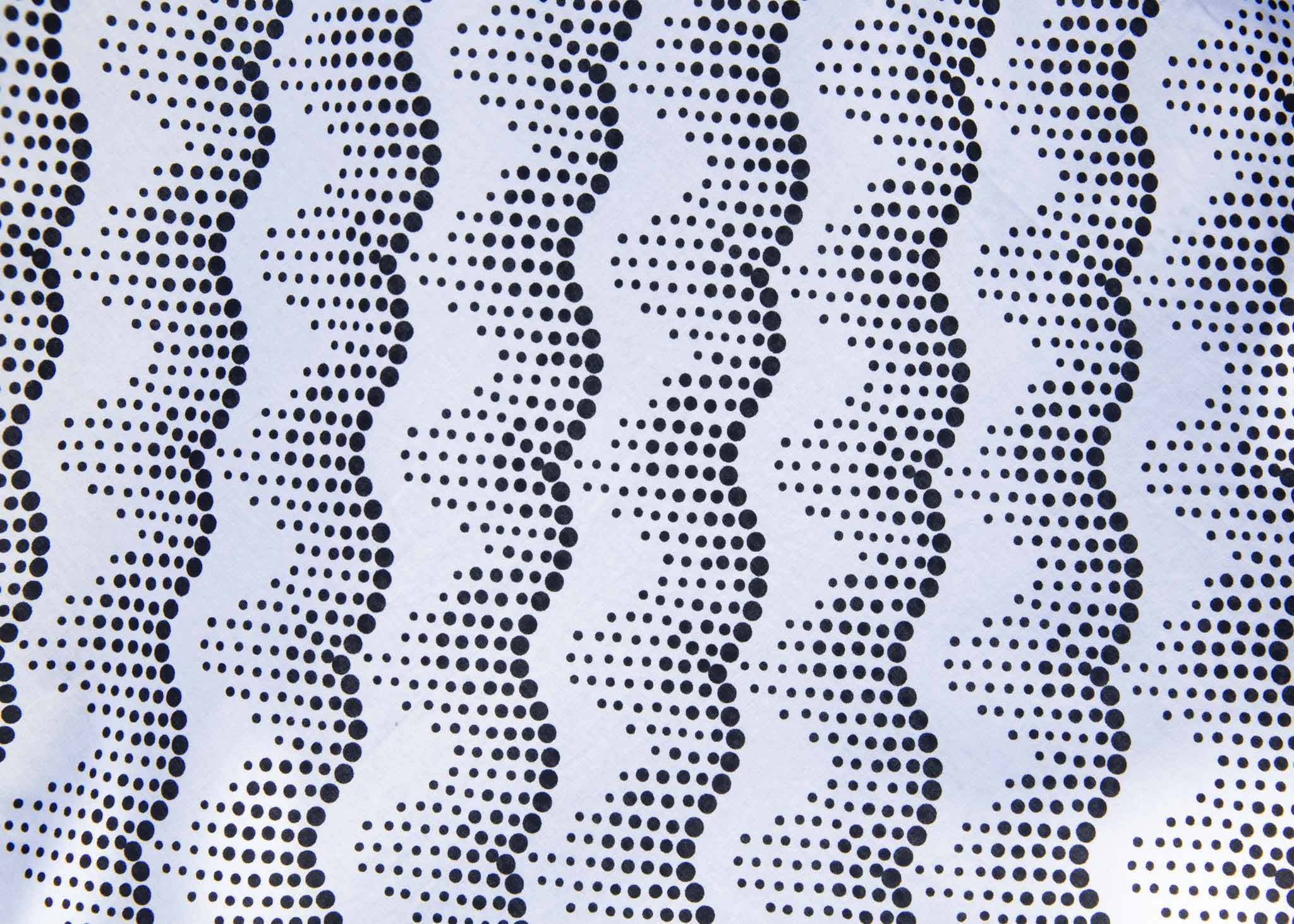Close up display of black and white sleeveless dress, fabric.