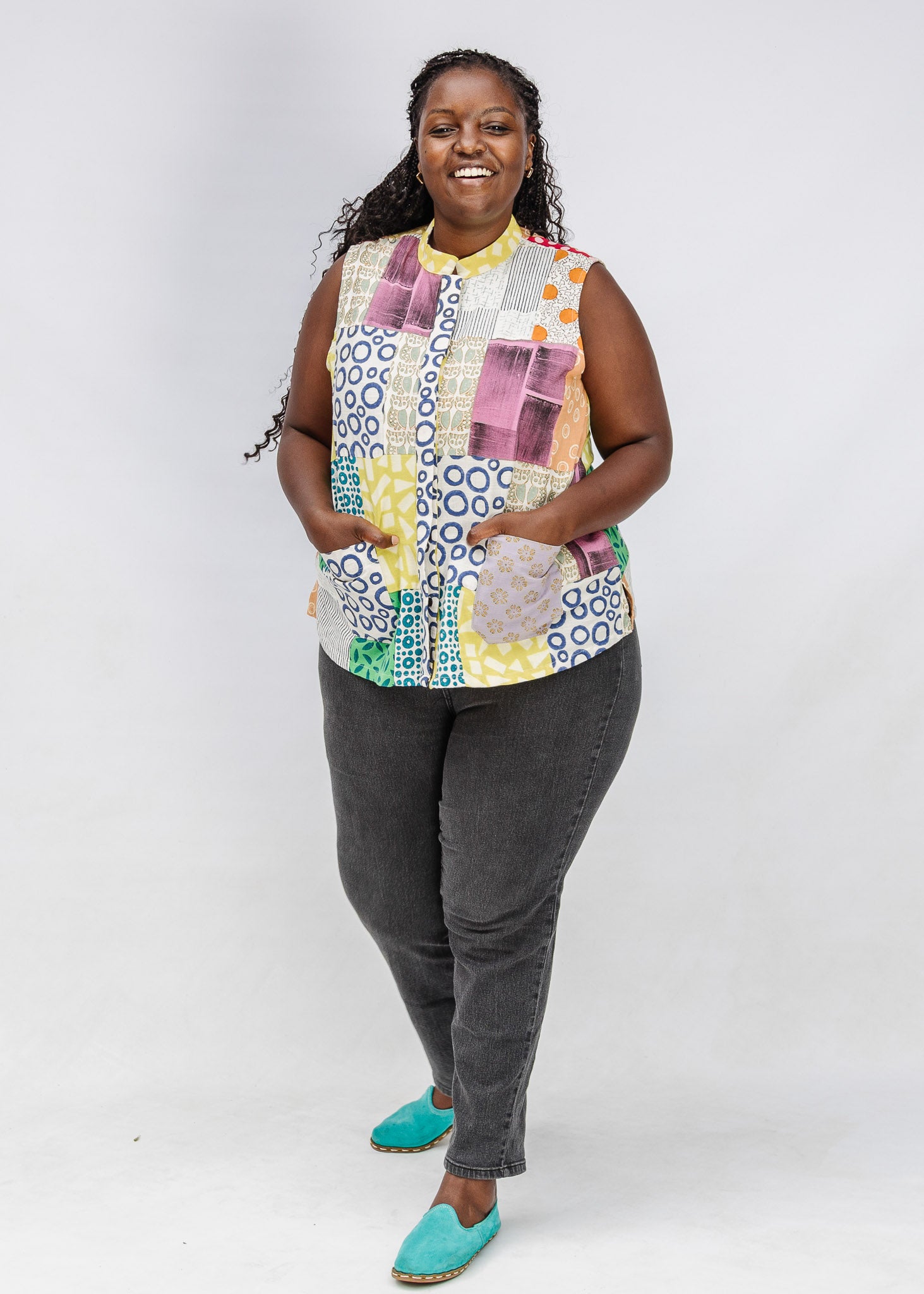 Blockprint Patchwork Sleeveless Shirt