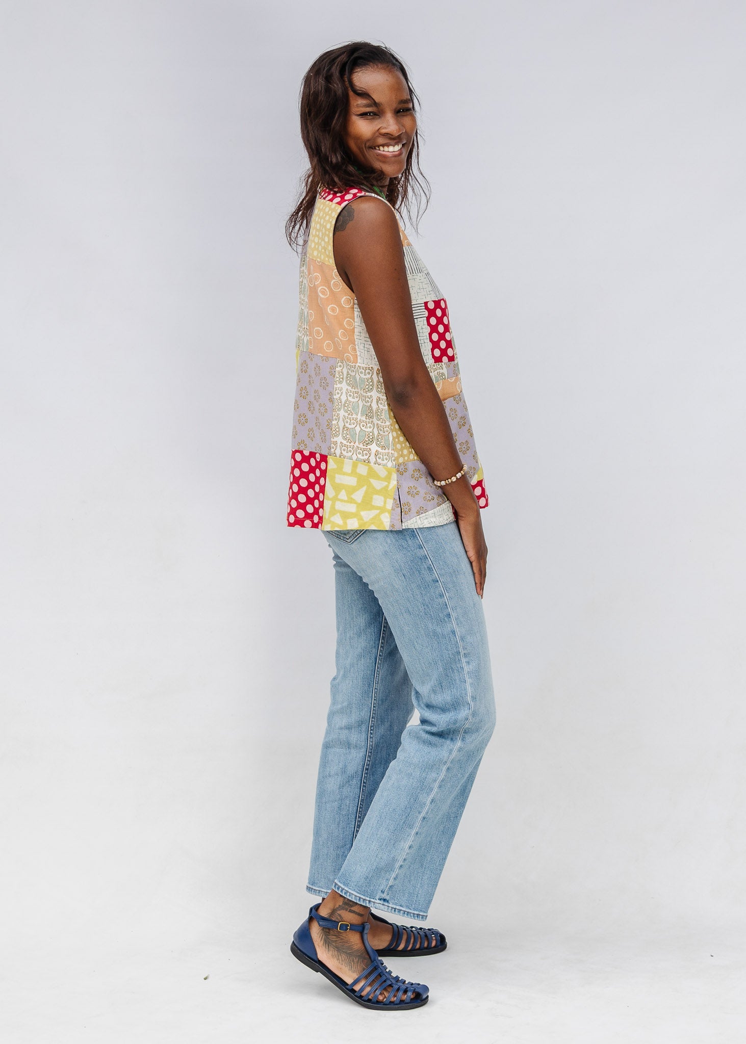 Blockprint Patchwork Sleeveless Shirt