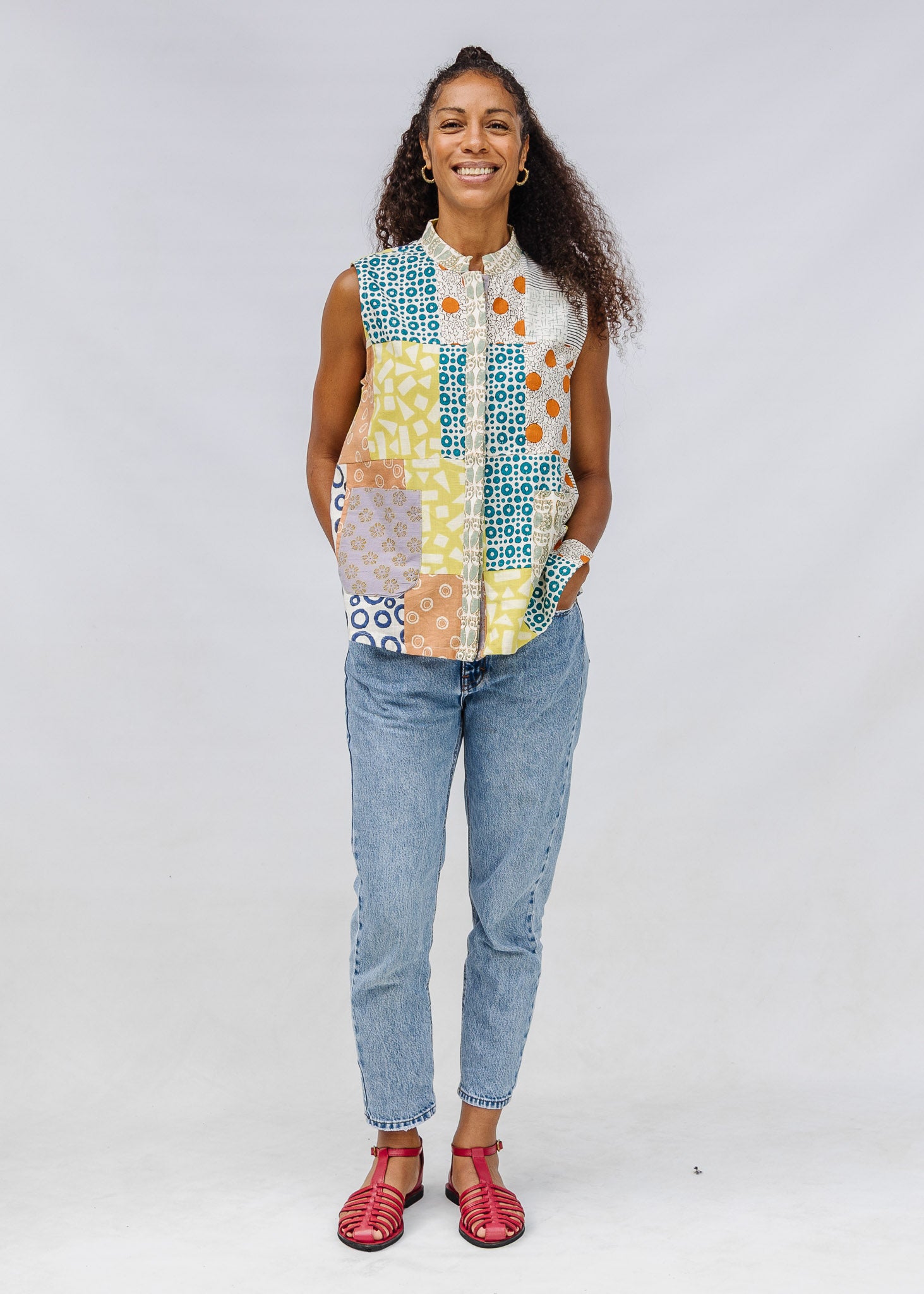 Blockprint Patchwork Sleeveless Shirt