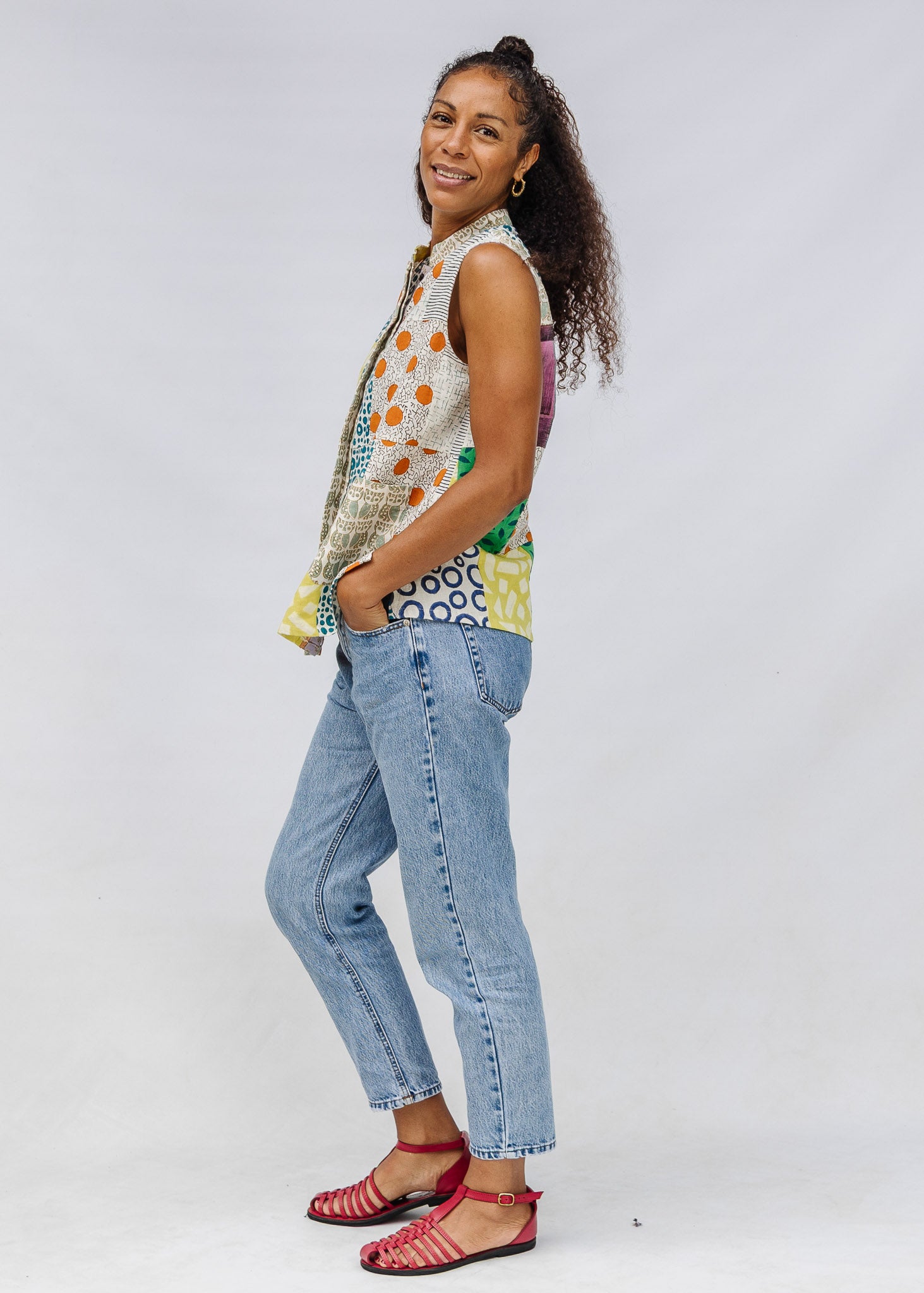 Blockprint Patchwork Sleeveless Shirt