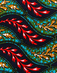 Close up display of multicolored leaf print dress