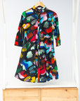 Display of abstract multi-color  figures dress