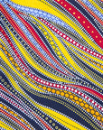 Close up display of  multi-colored abstract print dress