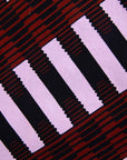 Close up display of pink and brown striped dress, fabric.